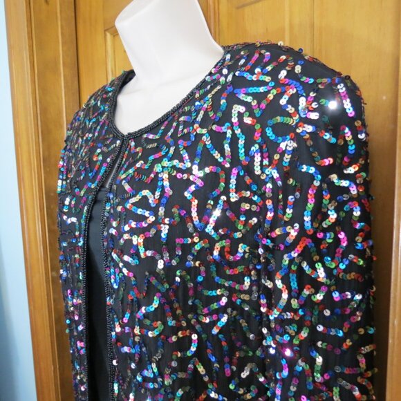 Papell Boutique Evening Black With Multicolored Sequin Jacket Evening Size XL - Picture 4 of 10